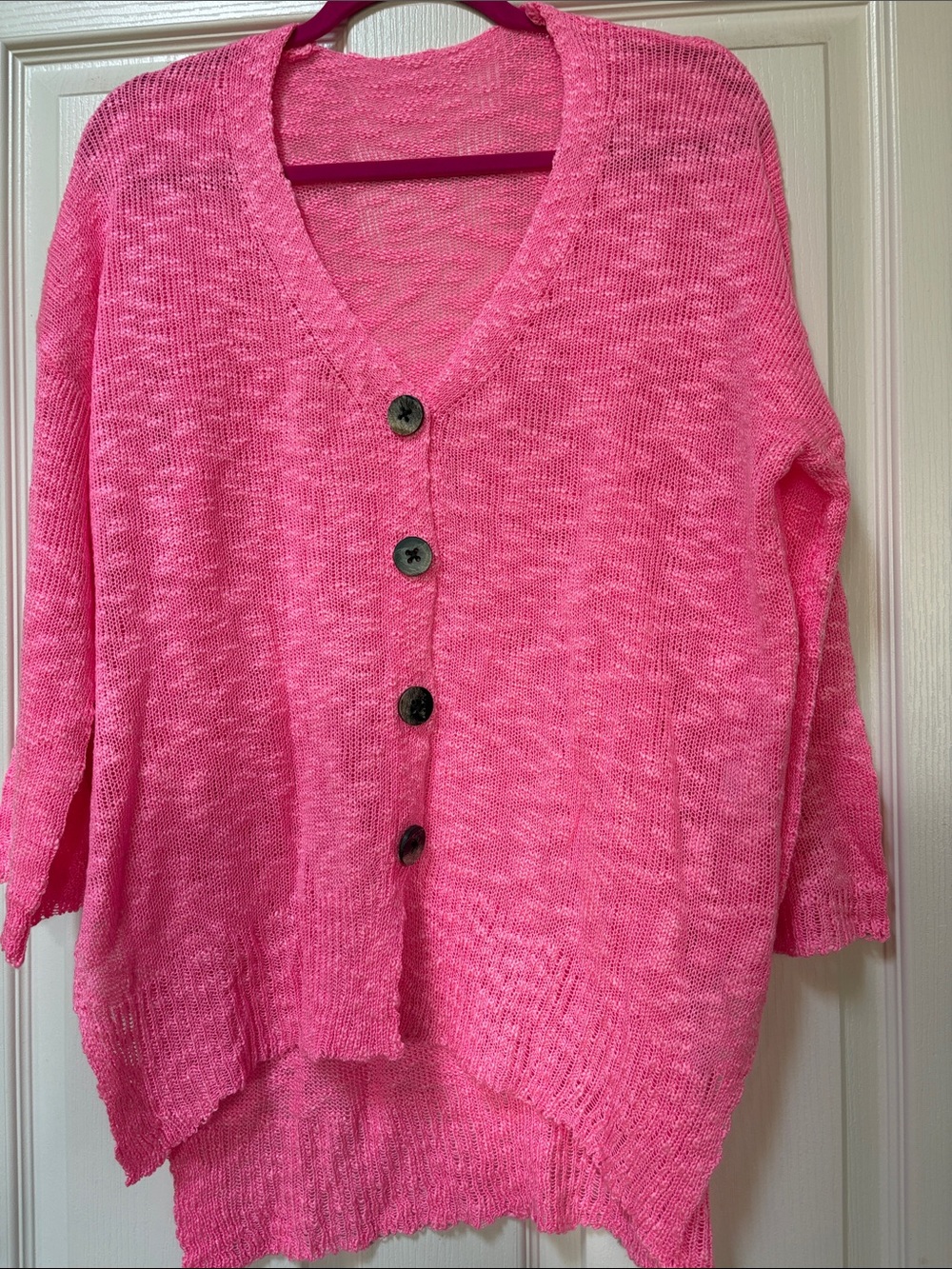 Sheet Pink V-Neck Button Front Women’s Sweater